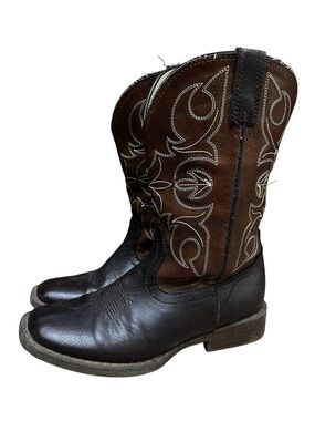 Roper Brown Cowboy Boots Size 1 Little Kids Square Toe Western Country Rodeo